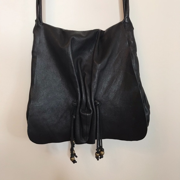 HOBO Black Leather Beaded Flap Bag Purse - Picture 2 of 7